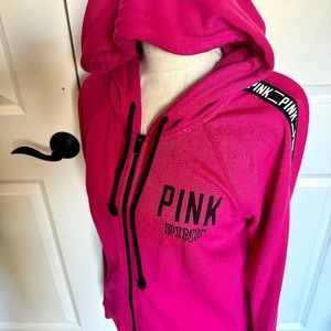 Small Victoria's Secret Pink Long Dark Logo Hoodie Mauve Pockets Cozy Sweatshirt